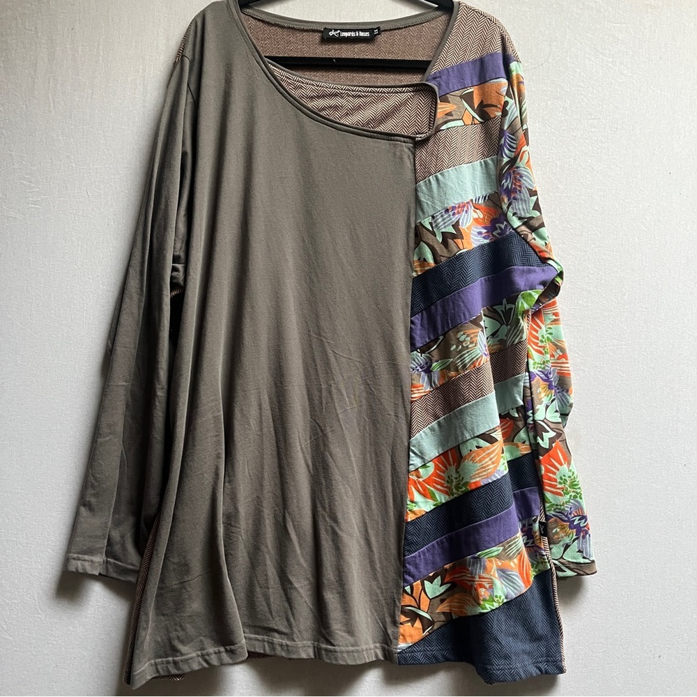 Leopards & Roses Plus 2X Organic Cotton Patchwork Tunic Top